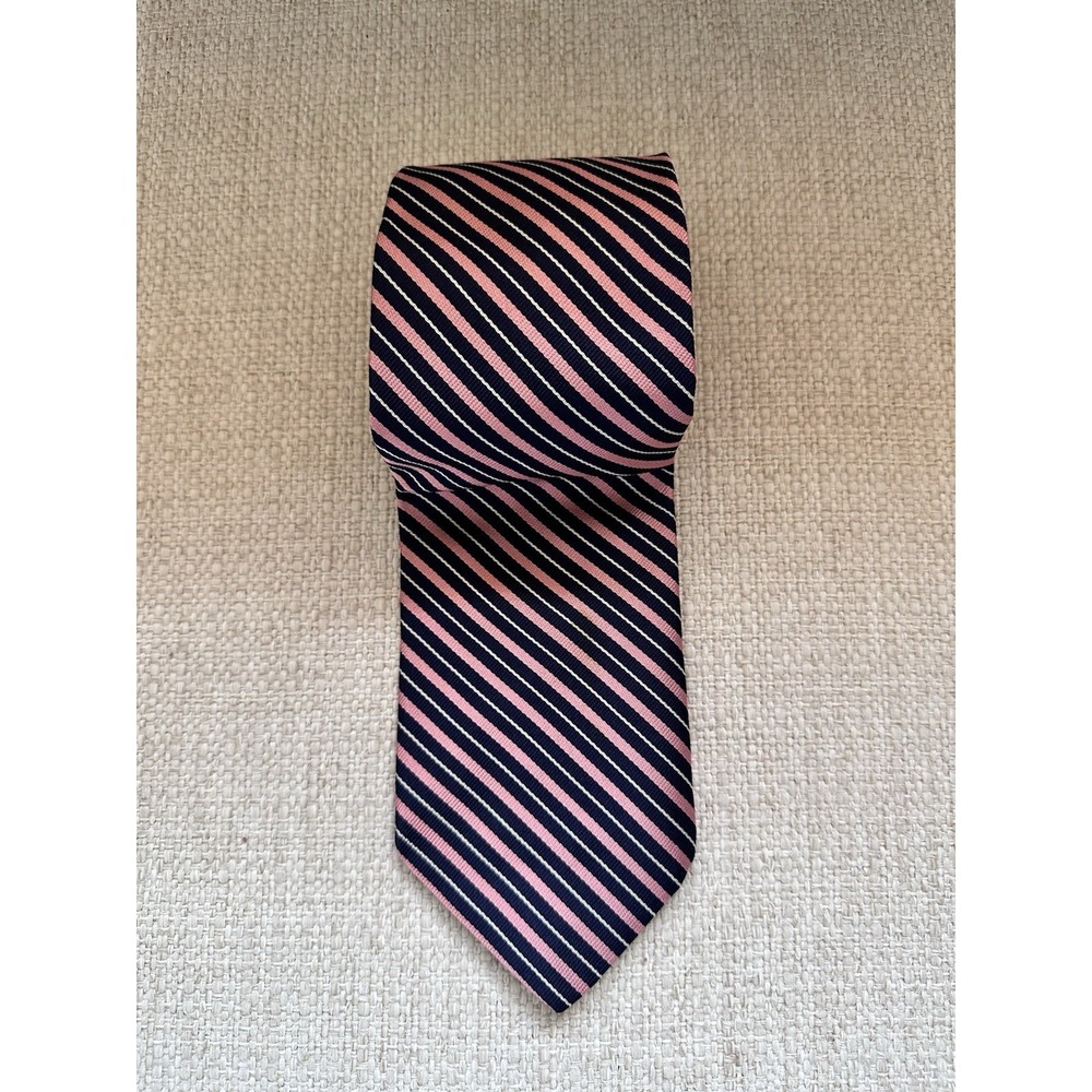 Brooks Brothers Striped Tie Blue Pink 100% Silk Necktie Handmade In USA